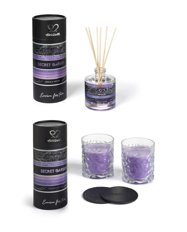 Set 2 Candele Profumate con Bicchieri e Sottobicchieri in Confezione Regalo