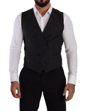 Dolce & Gabbana Gray Striped Double Breasted Waistcoat Men's Vest