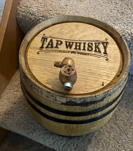 TAPWHISKY Wooden Barrel/Keg Liquor Dispenser w/ Spigot, Vintage Brown/Black