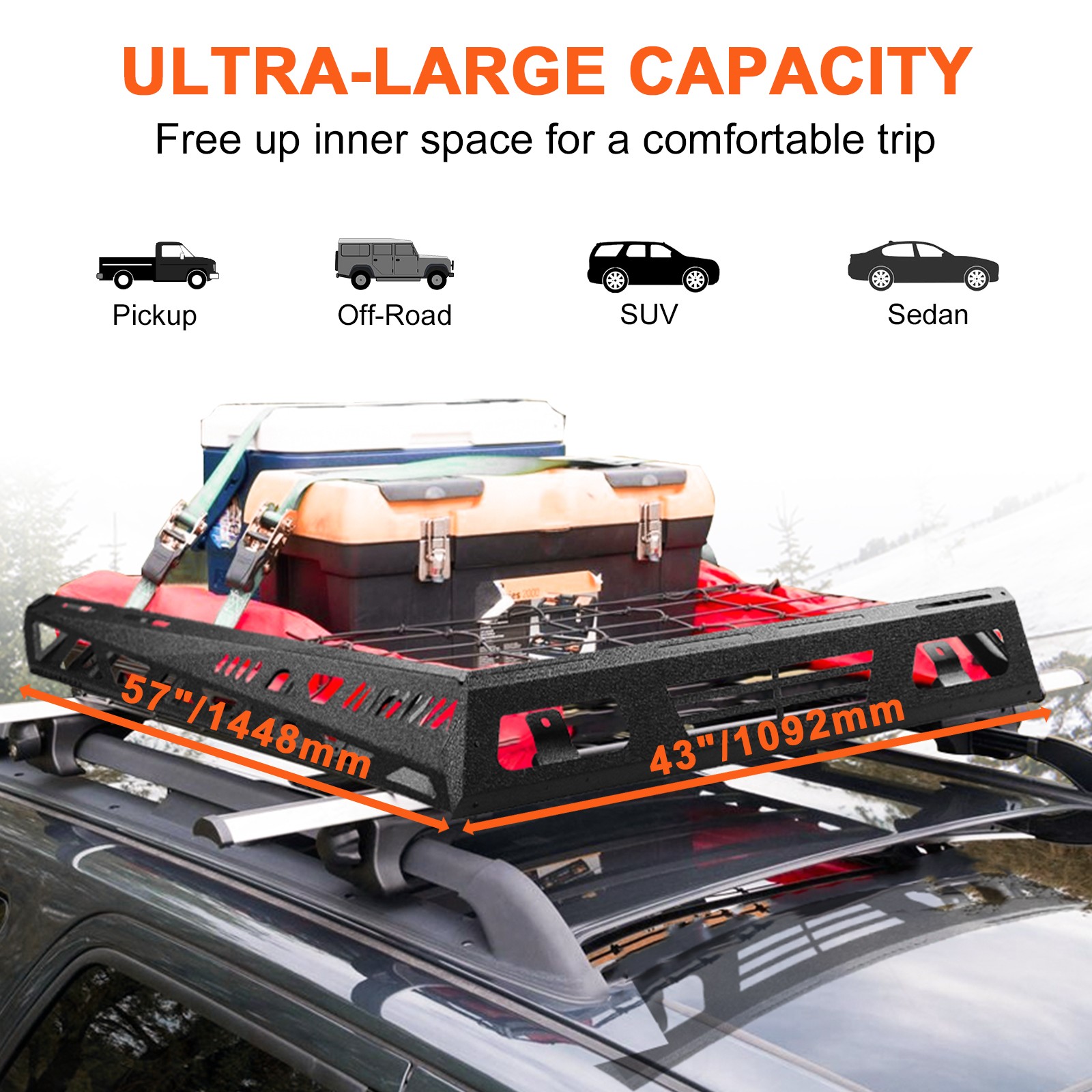 57x43'' Universal Roof Rack Heavy Duty Steel Cargo Top Luggage Carrier Basket