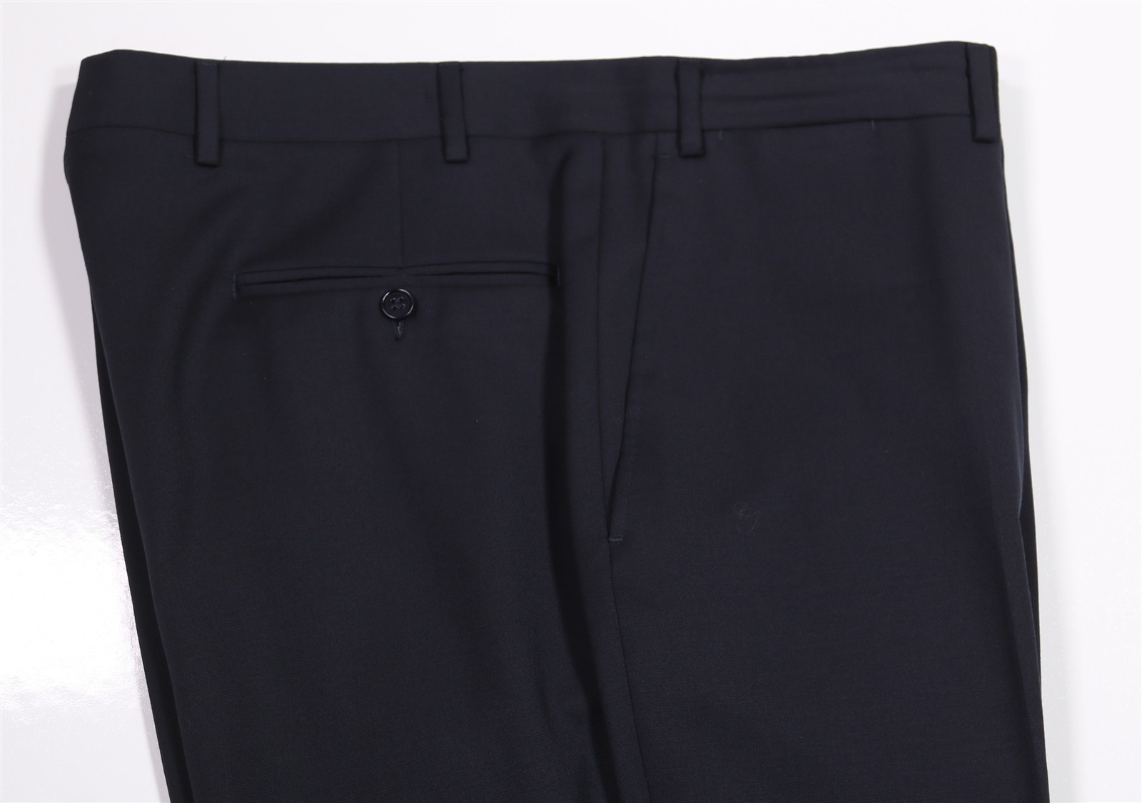 Canali Solid Navy Blue Flat Front Wool Dress Pant… - image 2