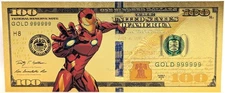 $100 Iron Man Marvel Comics Novelty 24K Gold Foil Plated Note Bill GFN59