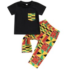 Toddler Baby Girl Boy 2pcs African Print Outfits Kente Dashiki Clothes T Shir...