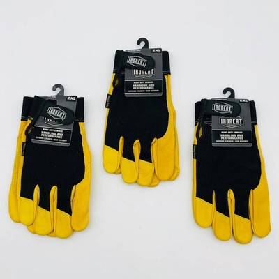 Ironcat 86350 Cowhide Leather Gloves 2XL Hvy Duty Mechanics Hook Loop 3 Pairs