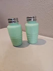 Vintage Jadeite Ribbed Green Milk Glass Salt & Pepper Shakers