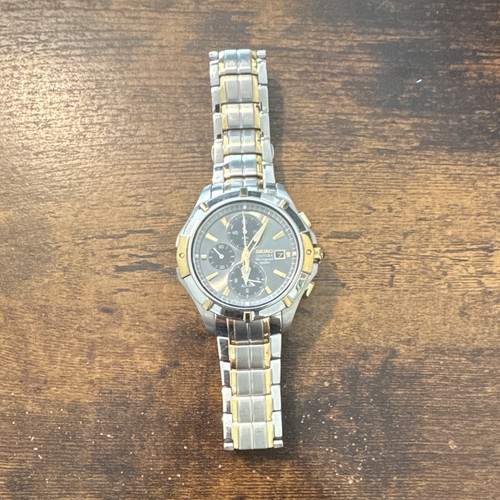 Seiko Coutura Men's Two-Tone Stainless Bracelet Chronograph Quartz Black 40mm