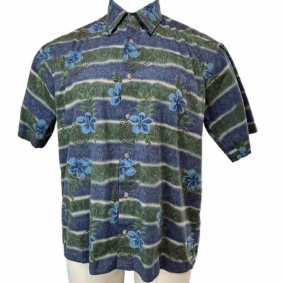Consensus Sportswear Shirt Mens Medium Hawaiian Blue Green (441)