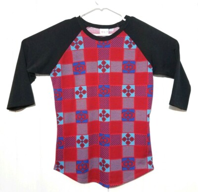 LuLaRoe Randy Raglan Women's Black Red Blue Small Crew Neck LLR