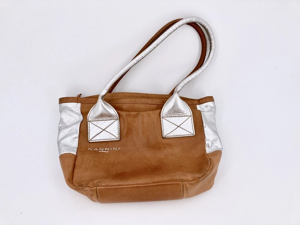 Vintage Genuine Leather Brown Silver Nannini Bag