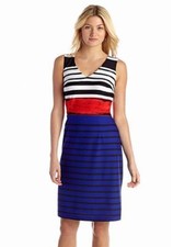 NEW NINE WEST BLUE WHITE STRIPED CAREER SHEATH DRESS SIZE 12 SIZE 14 $99