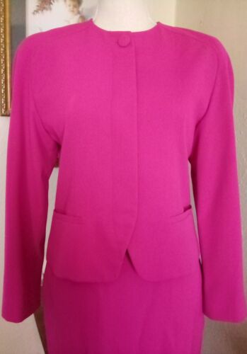 Evan Picone Size 2 Suit Pink 100% Worsted Wool Jacket Skirt - Picture 1 of 12