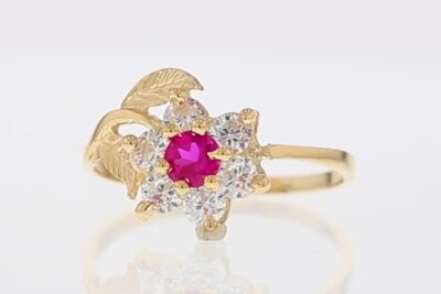 10k or 14k Yellow Real Gold White Red CZ Fancy Hook Floral Womens