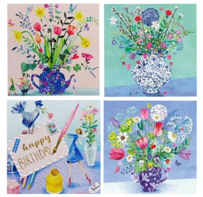MILA MARQUIS*Postkarte*Glitzer*Geburtstag*Post&Umschlag*Blumenstrauß*Vase14x14cm