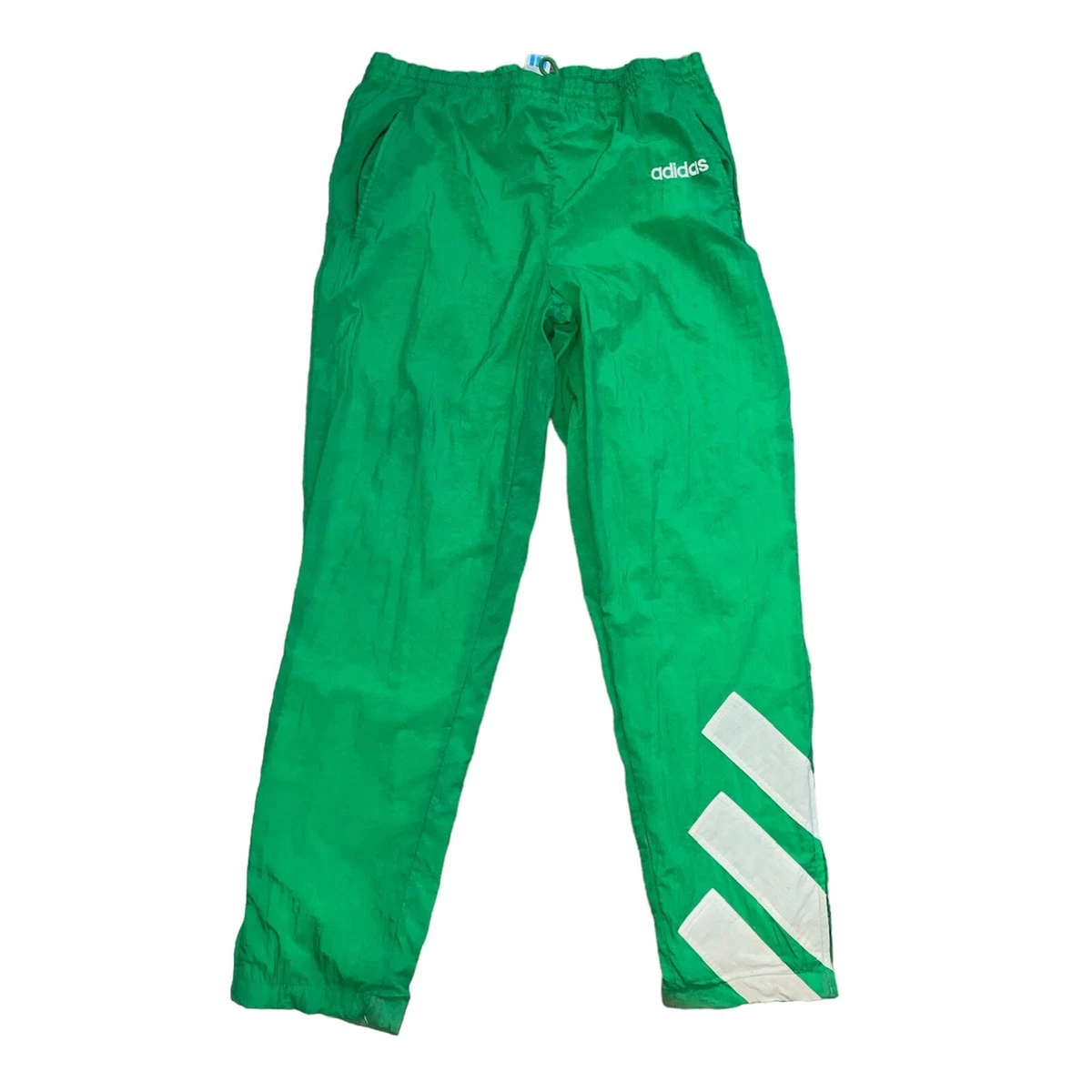 Vintage 90s Adidas Nylon Track Pants Lime Green US Large Rare VTG