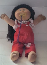 Vintage 1978-1982 Cabbage Patch Doll Brunette Red Jumpsuit Collectible Cute