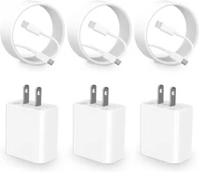 3 Pack for iPhone Fast Charger 20W PD USB C Wall Charger with 6FT Type-C