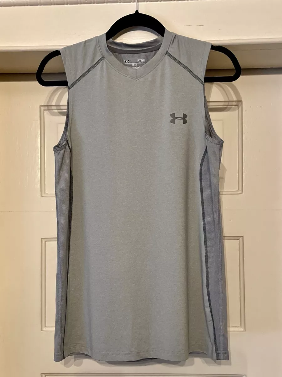 Armour Fitted Heat Gear Sleeveless Shirt top Gray V Size S |