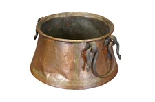 Antique French Dovetailed Copper Cauldron Stock Pot Kettle Iron Handles 14"