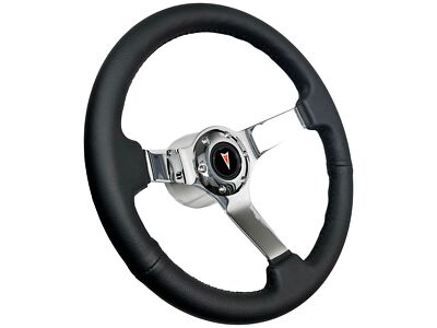 1969-89 Pontiac 6-Bolt Black Leather Solid Chrome Steering Wheel