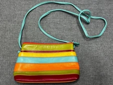 ILI NEW YORK Striped Crossbody Shoulder Messenger Bag Colorful Leather Zip