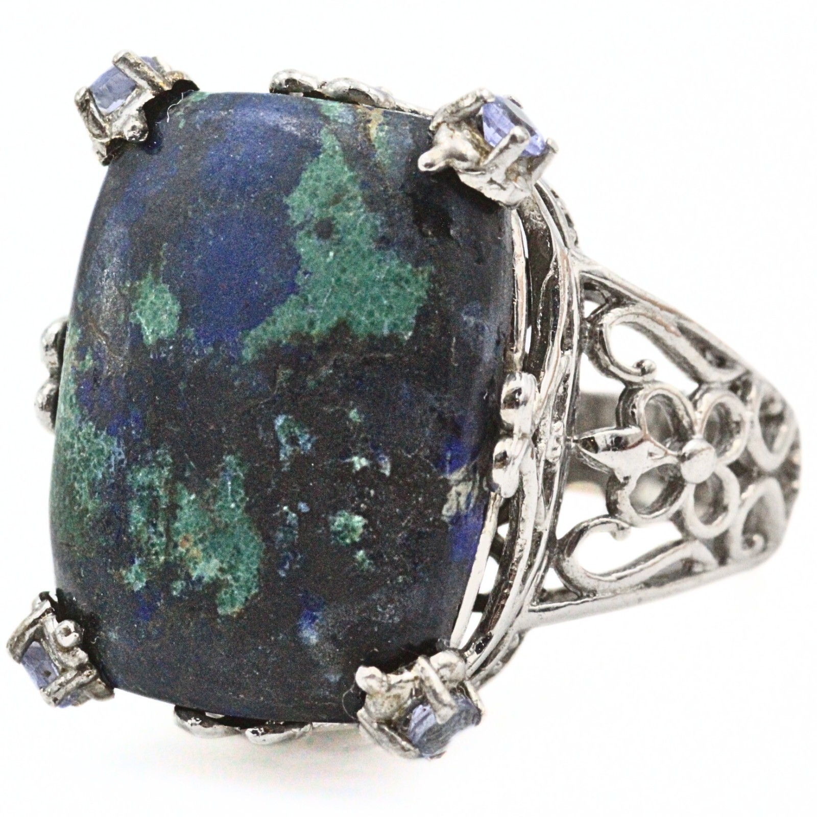 STS Karis Signed Rectangular Massive Turquoise Rh… - image 6