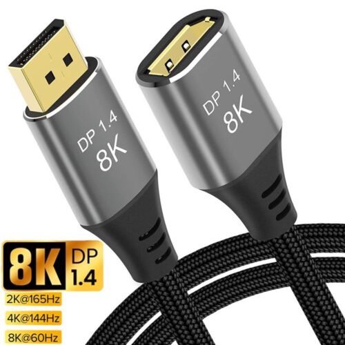 Male to Female Display Port 8K 60Hz DP Cable Extension Line DisplayPort 1.4 - Picture 1 of 15