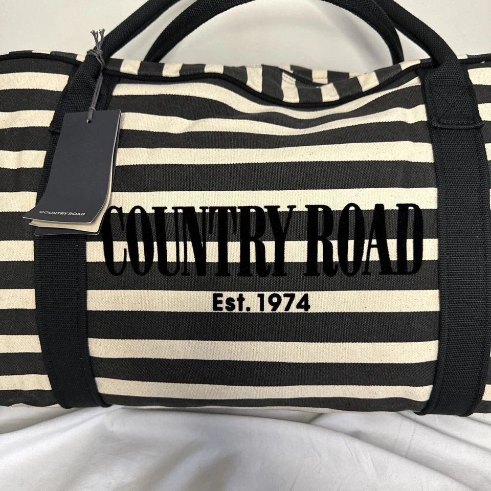 Country Road Australia 棉绒条纹传统标志托特包黑色奶油色 — 第 2/4 张图片