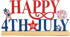 4Th of July Decorations, Happy Fourth of July Metal Sign with Wooden Base Tablet