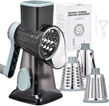 Rotary Cheese Grater Hand Crank 9"L x 4.3"W x 9"H, GreyBlue 
