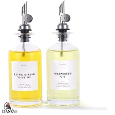Airtight 350ml Olive Oil Cruet Set - Elegant Glass Dispensers with Pour Spouts