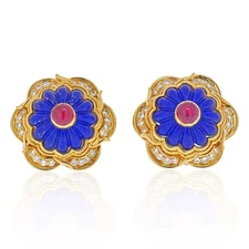 Harry Winston 18K Yellow Gold Lapis, Ruby, Diamond Earrings