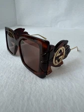 $1085 GUCCI Gold Brown Leaf Oversize Tortoiseshell Havana Sunglasses GG0535S 003