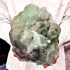 7.34LB Natural green cubic fluorite - quartz crystal mineral specimen