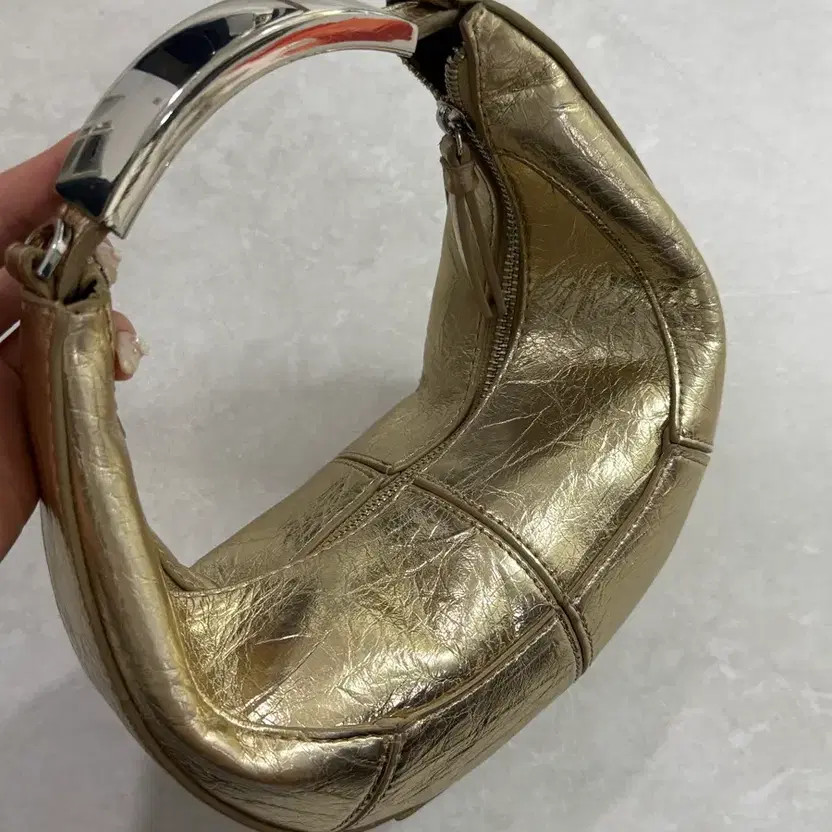 Zara Metal Strap Gold Hobo Bag with Dust Bag thumbnail 9