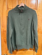 Polo Ralph Lauren Green Quarter Zip Sweater XXL Red Pony Cotton Pullover
