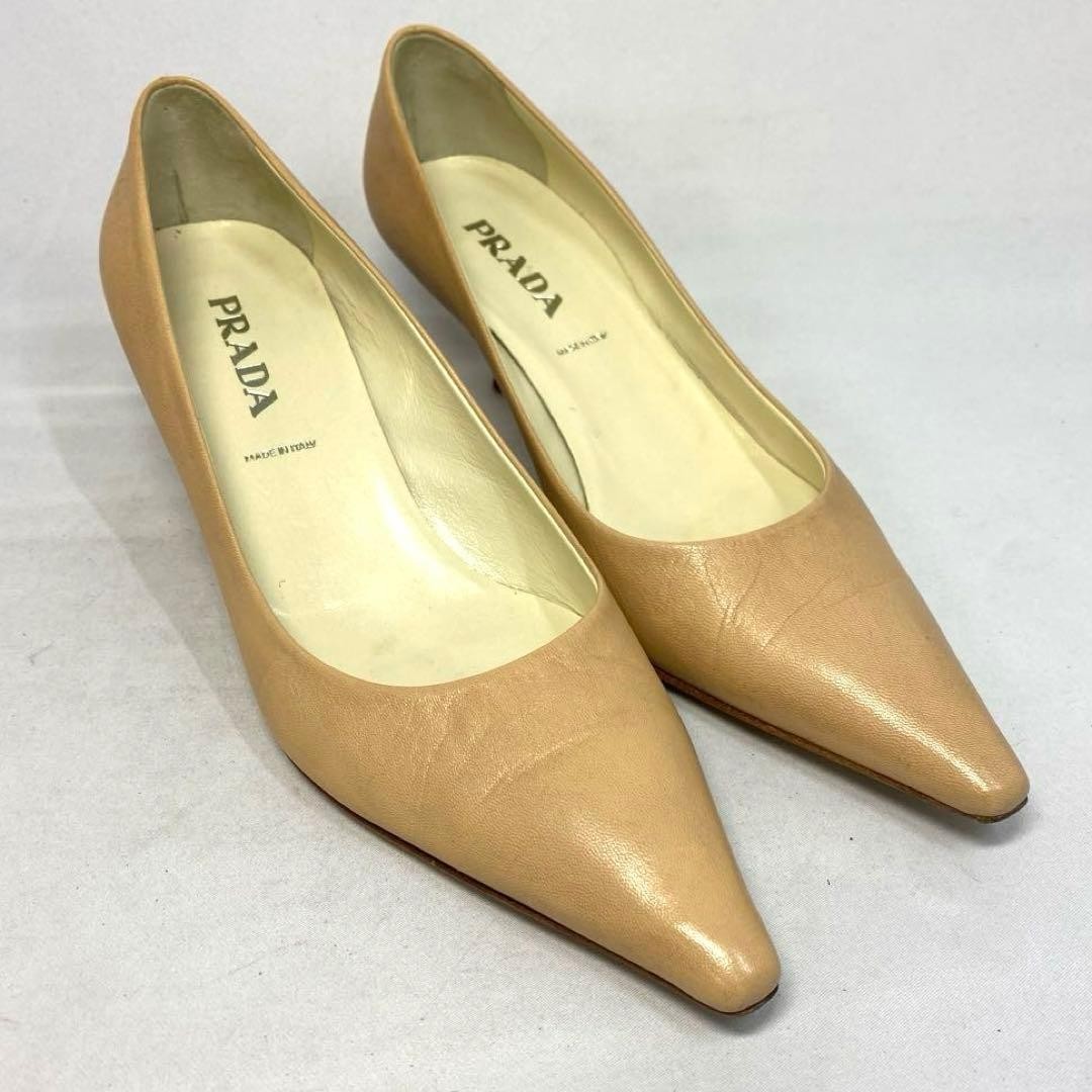 PRADA Women's Pumps Size:35.5/JP:22.5 Leather Beige From Japan 135163K Authentic