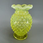 Vtg FENTON Glass BUD VASE Uranium Vaseline Topaz Opalescent Hobnail 3.75" MINT