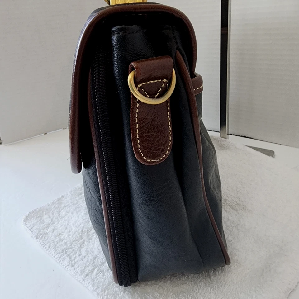 Capezio Mini Briefcase Satchel Purse Faux Leather  Black Brown Trim Vtg NO STRAP - Image 4 of 4