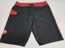 RVCA Mens Board Shorts Black/Red Side Pocket Zip 4 Way Stretch 34 8592