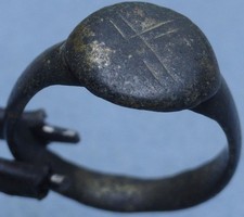 Roman Bronze Shield Ring, Cross