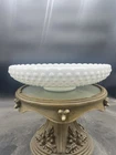 Vintage Fenton Hobnail Milk Glass 12” Chip/Dip Serving Bowl VG And Basket