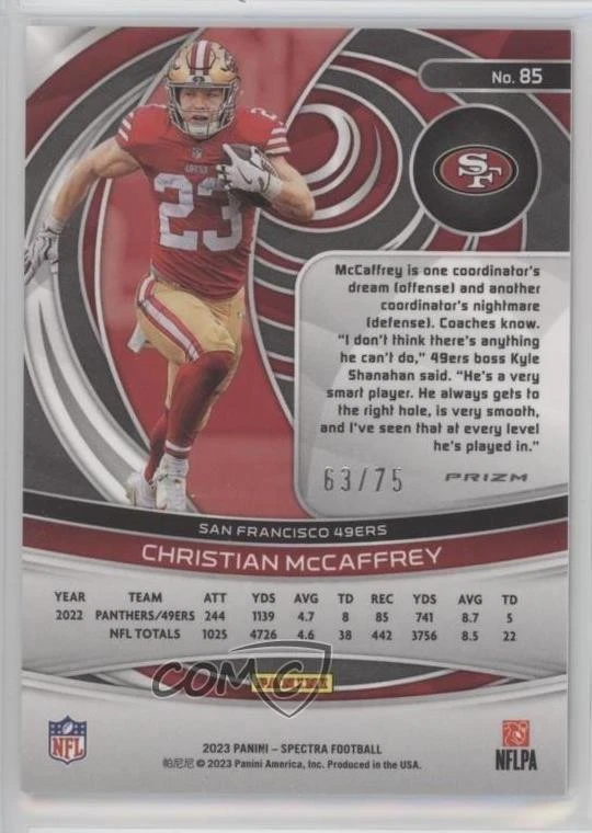 2023 Panini Spectra Hyper Prizm /75 Christian McCaffrey #85 - Image 2 of 2