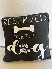 Pillow RESERVED FOR THE DOG - Indoor Outdoor Toss Throw Black, White paw prints