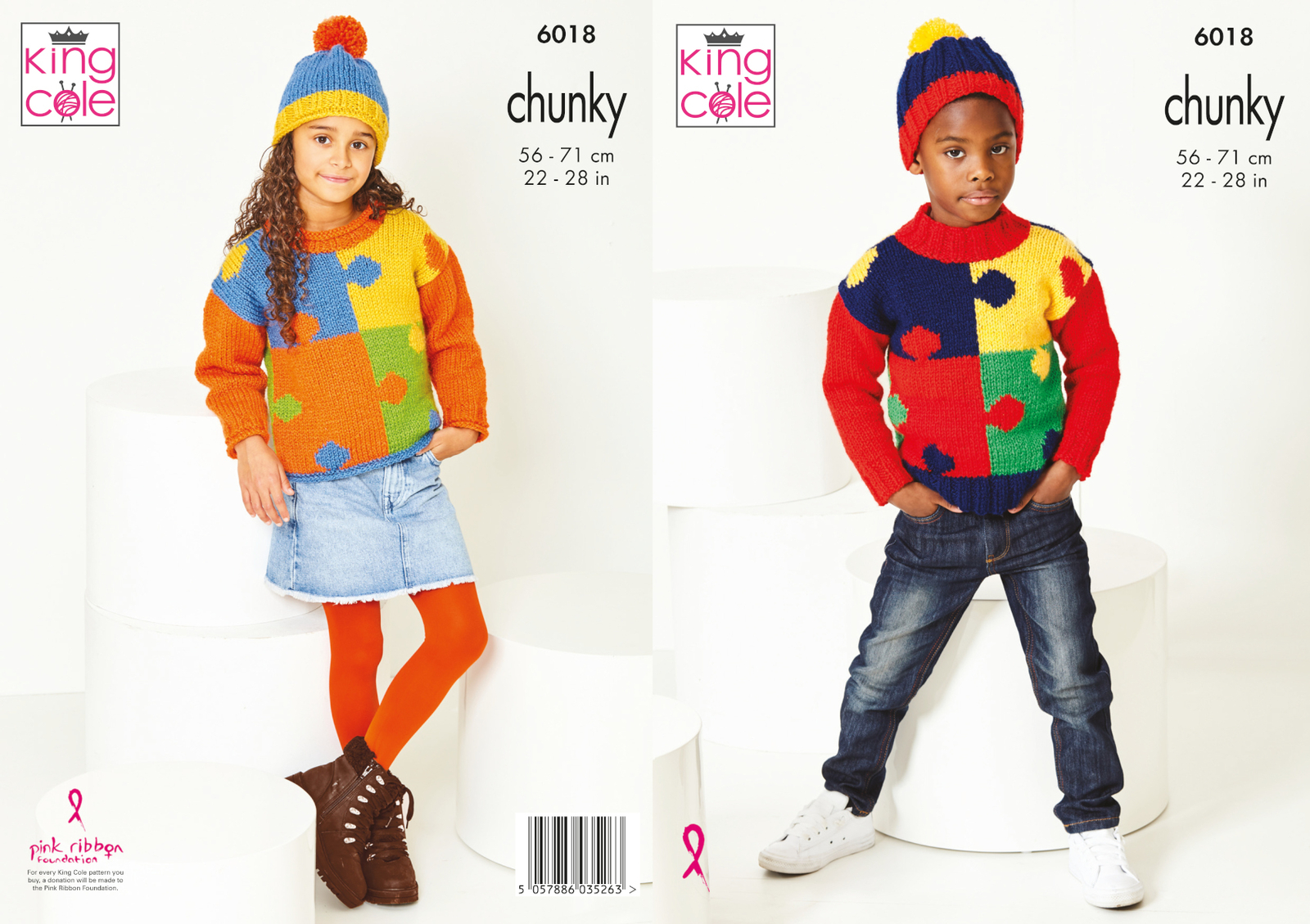 King Cole Chunky Knitting Pattern - 6018 Jigsaw Sweaters & Hat - Image 3