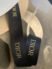 Christian Dior Holiday Blue Ribbon w/Gold Lettering (2cm in Width) BY 2 YARD