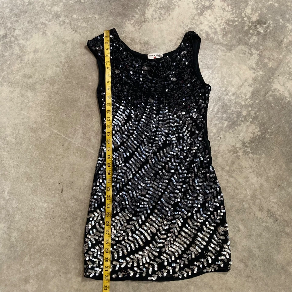 Alice Olivia Dress Womens Small P Black Mini Silk All Over Sequin Beaded Party - Image 4 of 4