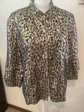 Chicos 2 medium metallic black gold topper jacket open front gorgeous
