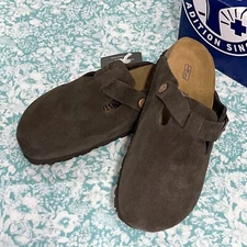 Birkenstock Boston Suede Leather Soft Footbed Wide Unisex Clog Shoes Mocha*42-45