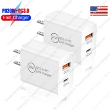 2PCS Lot QC Fast Wall Charger 20W USB C Adapter Cord For i-Phone Samsung Android