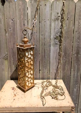 Mid Century Modern Hollywood Regency Gilt Metal Hanging Swag Lamp